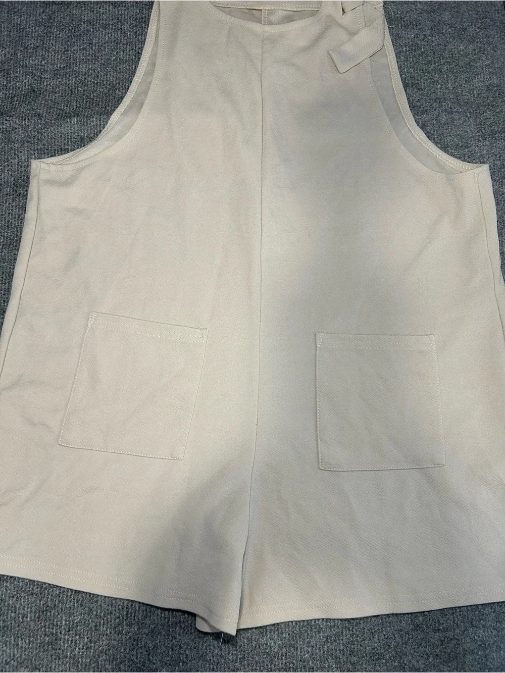 Tie-Shoulder Cream Romper with Front Pockets